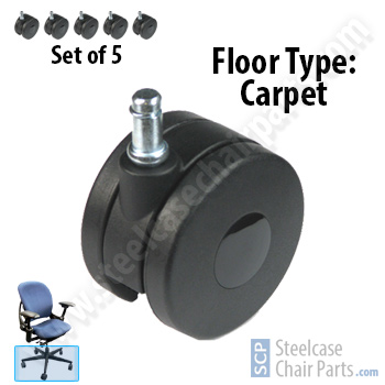 Steelcase Caster Set Standard Carpet Casters Black Set of 5 